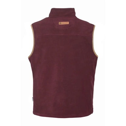 Burgundy Percussion Scotland fleece vest with high collar and logo patch