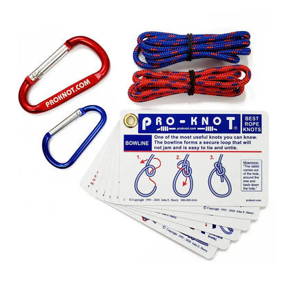 Pro Knot Tying Kit with knot tying cards, carabiners, and rope for easy practice