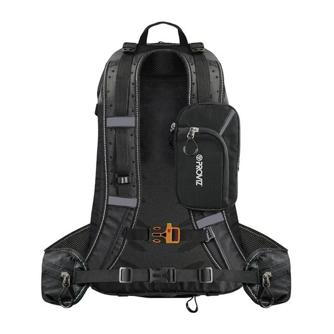 Proviz Reflect360 Explorer Backpack with black tactical mesh panels and orange buckles
