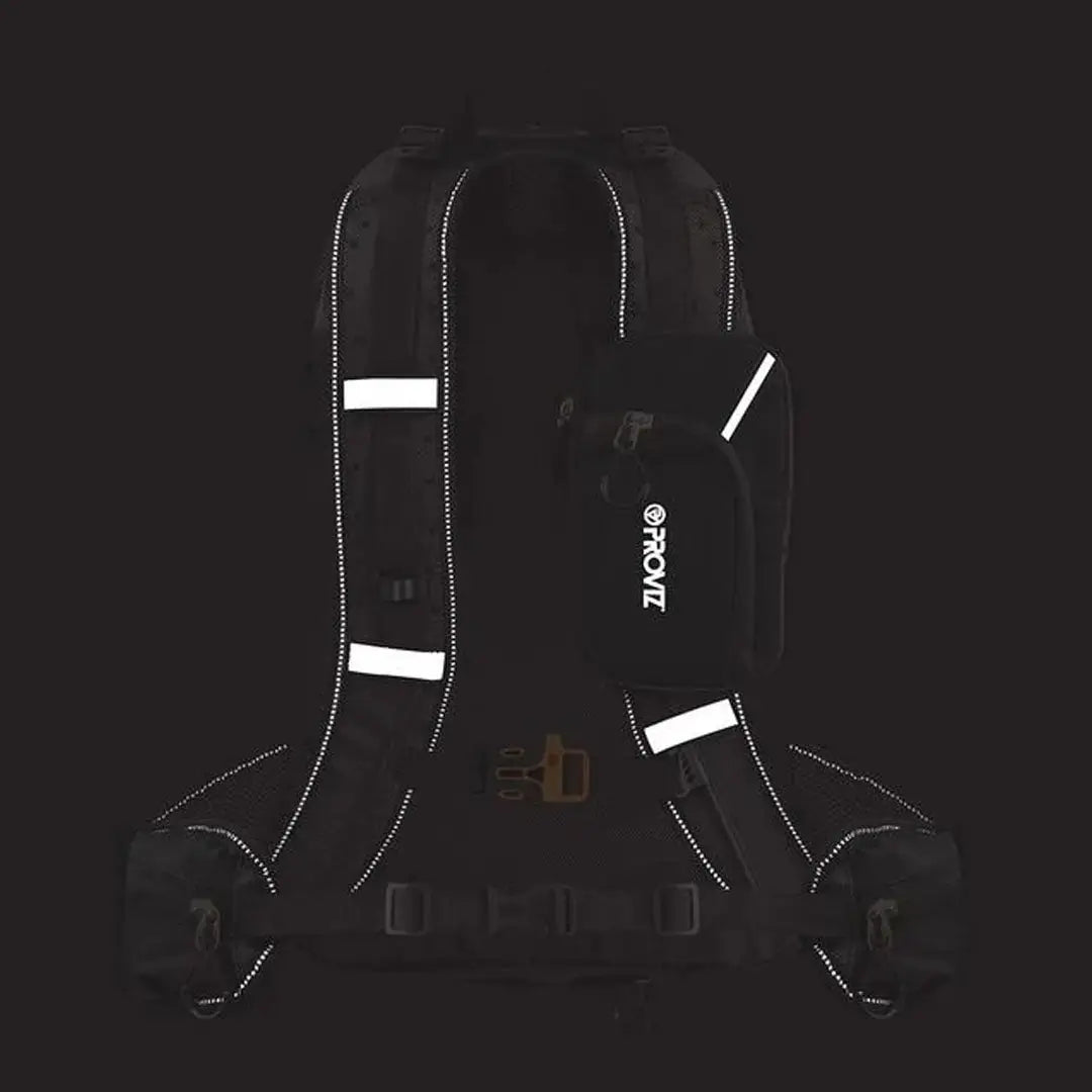 Black Reflect360 Explorer Backpack with white strips and Pronz logo
