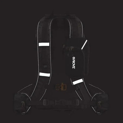 Black Reflect360 Explorer Backpack with white strips and Pronz logo