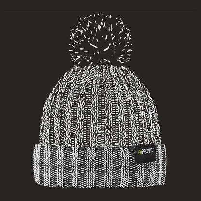 Black and white speckled bobble beanie with fluffy pom-pom for hunting