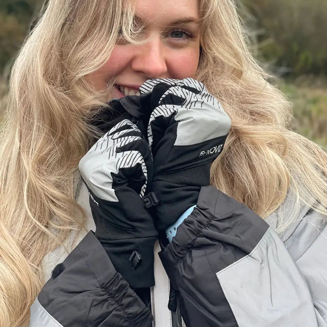 Proviz Reflect360 lightweight running gloves in black gray with white zebra pattern