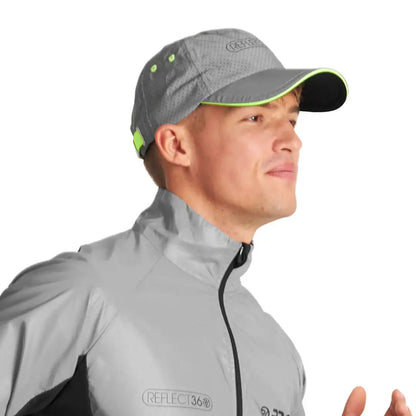 Proviz Reflect360 running cap in gray with neon green trim and perforated fabric