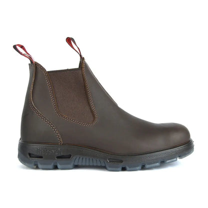 Brown Leather Chelsea Boot by Redback with Rugged Sole and Red Pull Tabs for Comfort