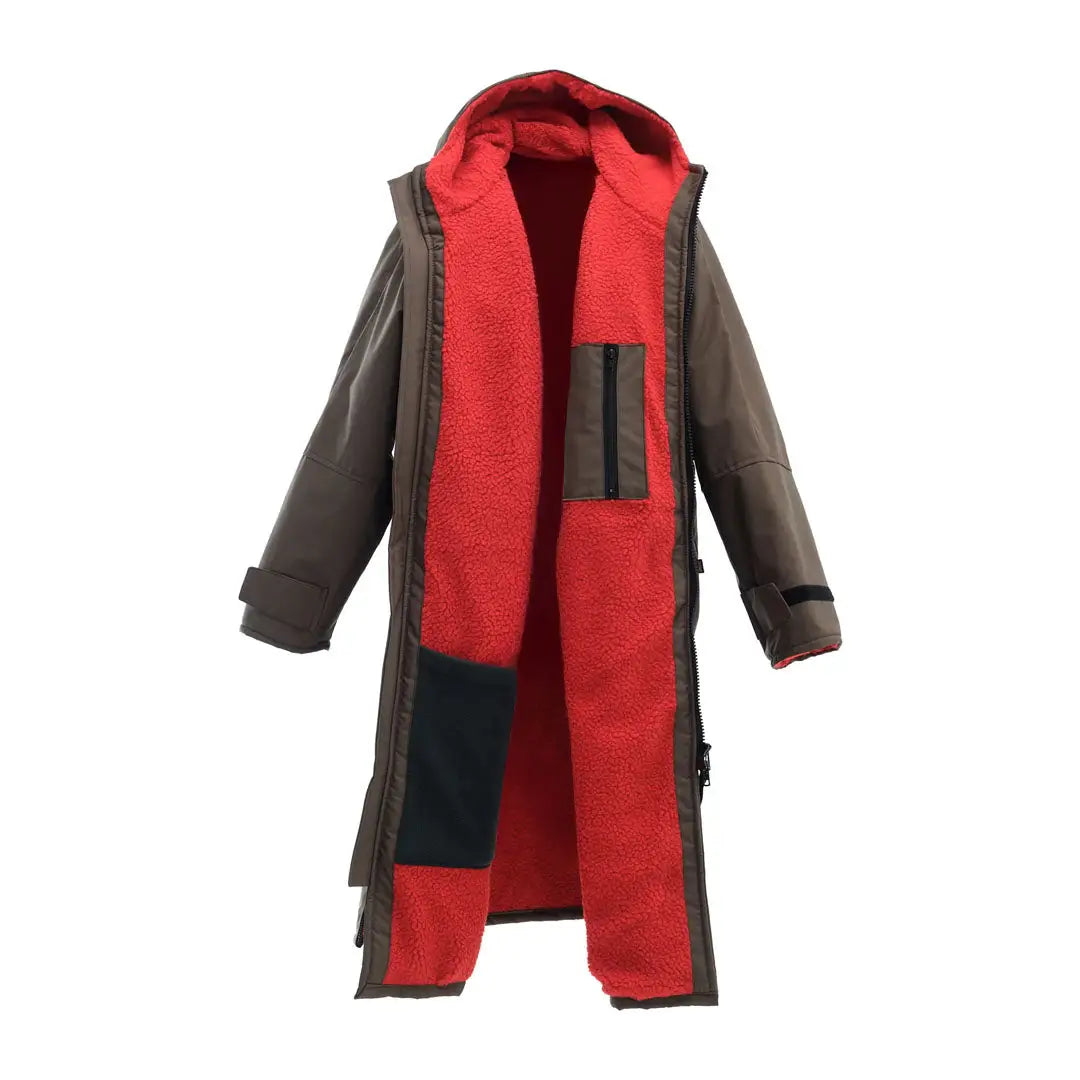 Redback Robe waterproof changing robe with red fleece lining, perfect for country clothing and hunting adventures