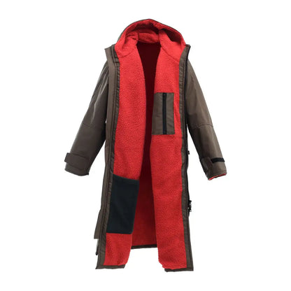 Redback Robe waterproof changing robe with red fleece lining, perfect for country clothing and hunting adventures