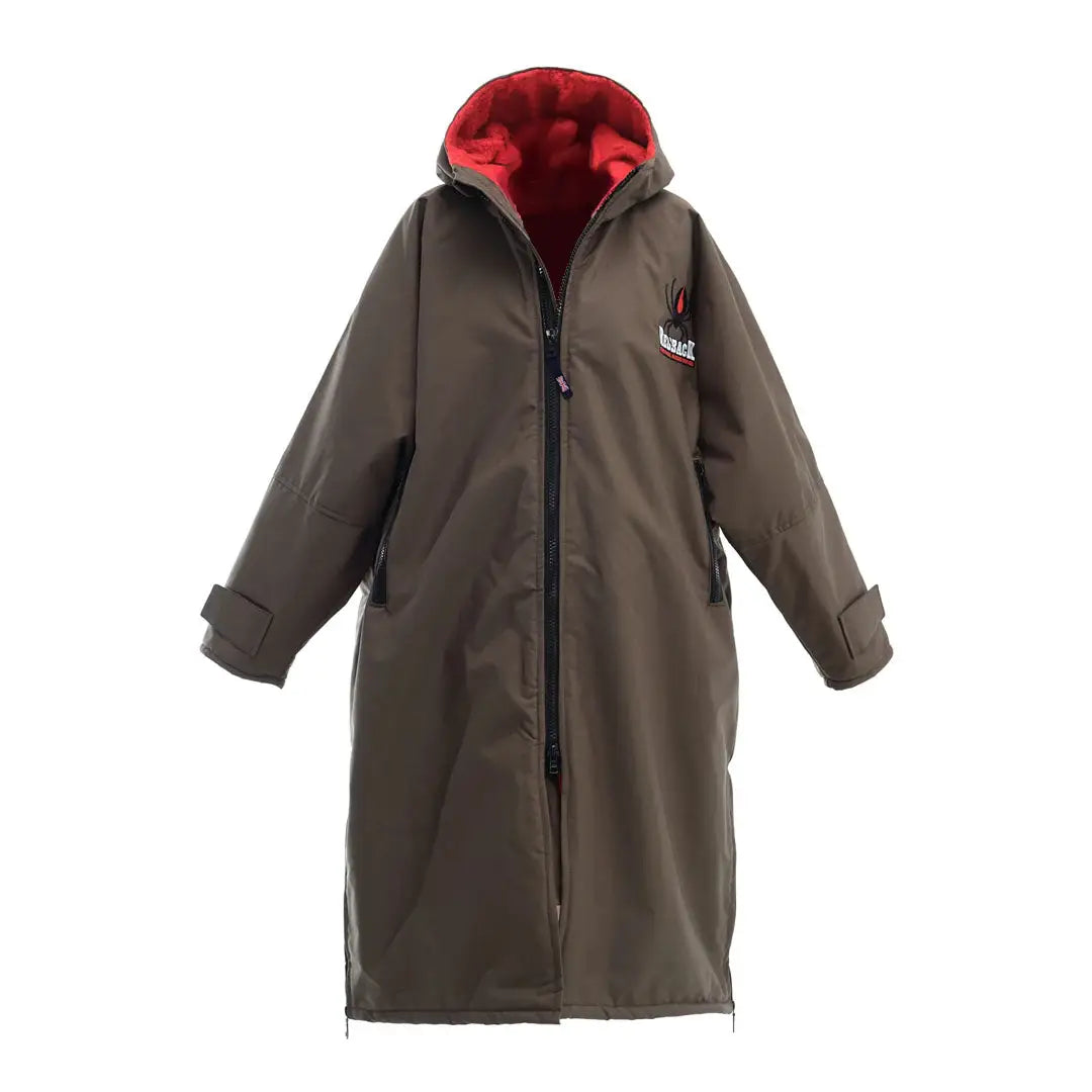 Dark olive green Redback Robe hooded parka with red lining, perfect for country hunting