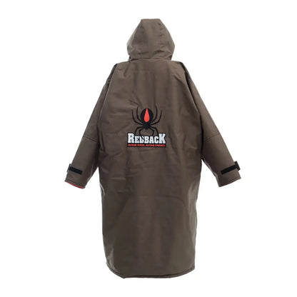 Long brown Redback Robe with spider logo, perfect for country clothing and hunting
