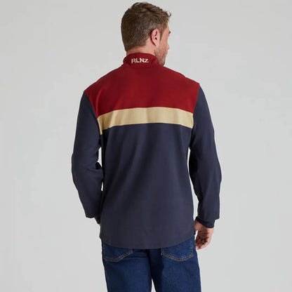 Color-blocked long-sleeved Ridgeline Backslider Rugby Top with moisture-wicking finish