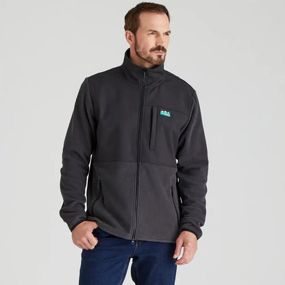 Man wearing a gray Ridgeline Hybrid Fleece Jacket, stylish hybrid fleece jacket for outdoor adventures