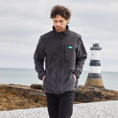 Man in gray Ridgeline Hybrid Fleece Jacket showcasing the Ridgeline Hybrid Fleece style