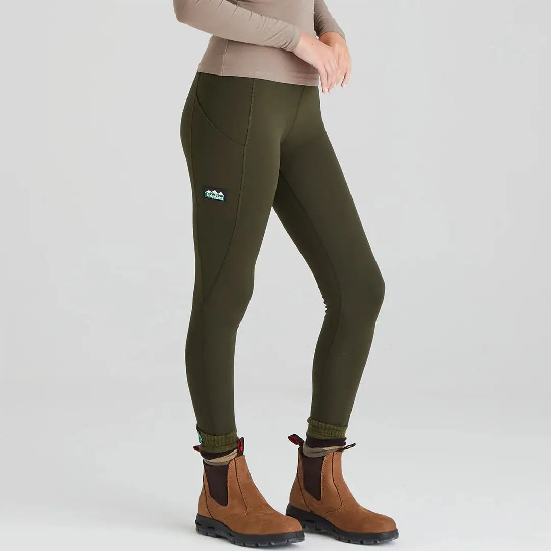Olive green Ridgeline Ladies Infinity Leggings with brushed finish, perfect for versatility