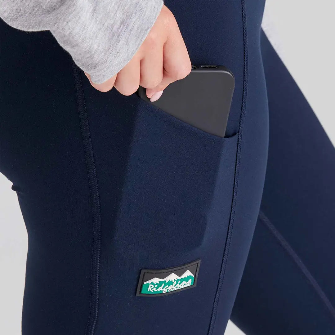 Navy Ridgeline Ladies Infinity Leggings with phone in pocket for a comfy fit