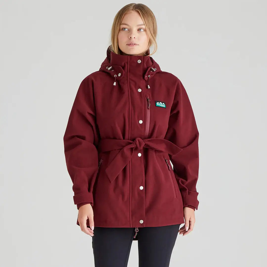 Maroon belted hooded jacket from Ridgeline Ladies Monsoon Nordic Jacket collection