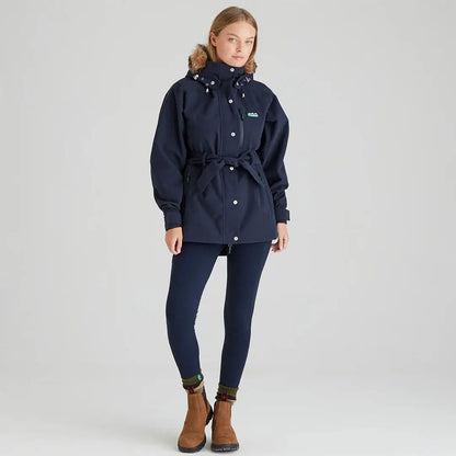 Navy belted parka with fur hood, part of Ridgeline Ladies Monsoon Nordic Jacket collection