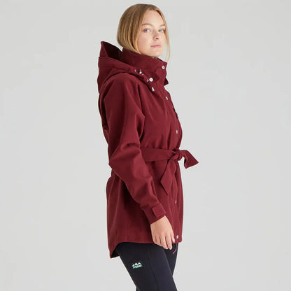 Maroon belted hooded Ridgeline Ladies Monsoon Nordic Jacket for cozy outdoor style