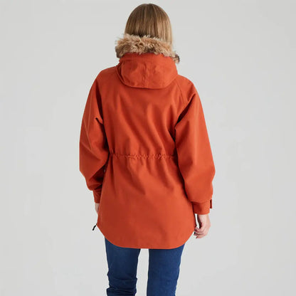 Orange parka with fur-trimmed hood from Ridgeline Ladies Monsoon Nordic Smock