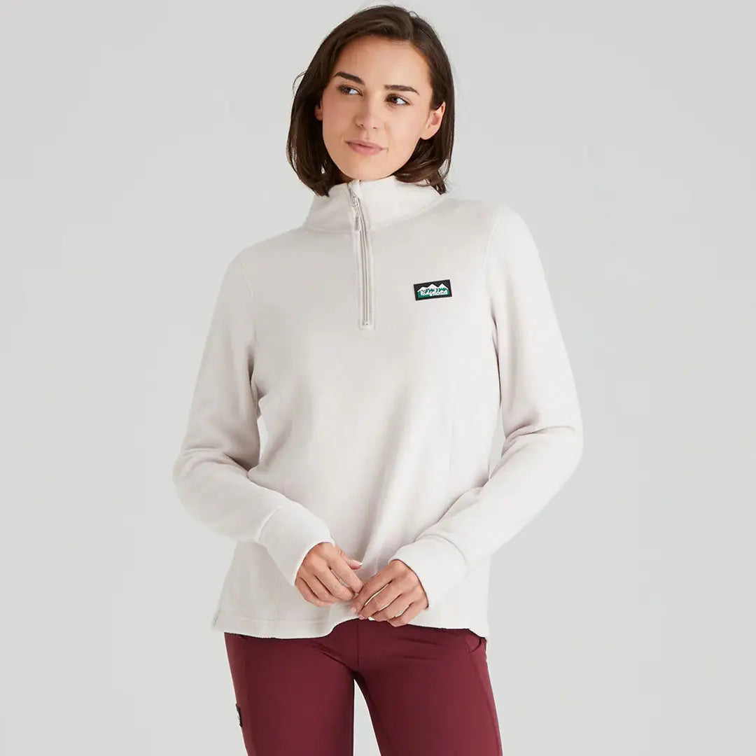 Woman wearing Ridgeline Ladies Narvik Fleece in highly functional polyester fleece