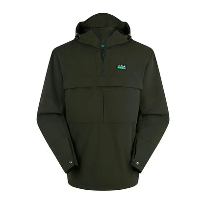 Dark green Cambrian Smock hooded anorak with zipper and colorful logo for country clothing and hunting