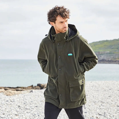 Olive green hooded parka from Ridgeline Torrent for country clothing style