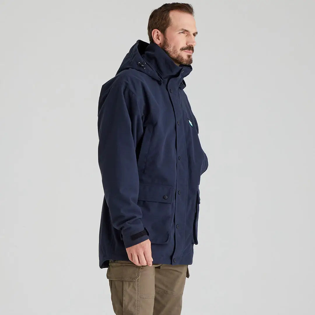 Navy hooded parka jacket from Ridgeline Torrent III for country clothing style