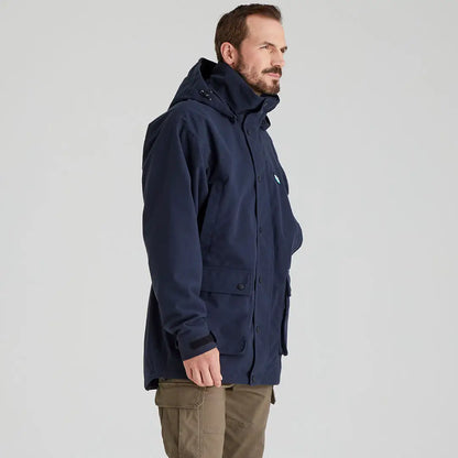 Navy hooded parka jacket from Ridgeline Torrent III for country clothing style