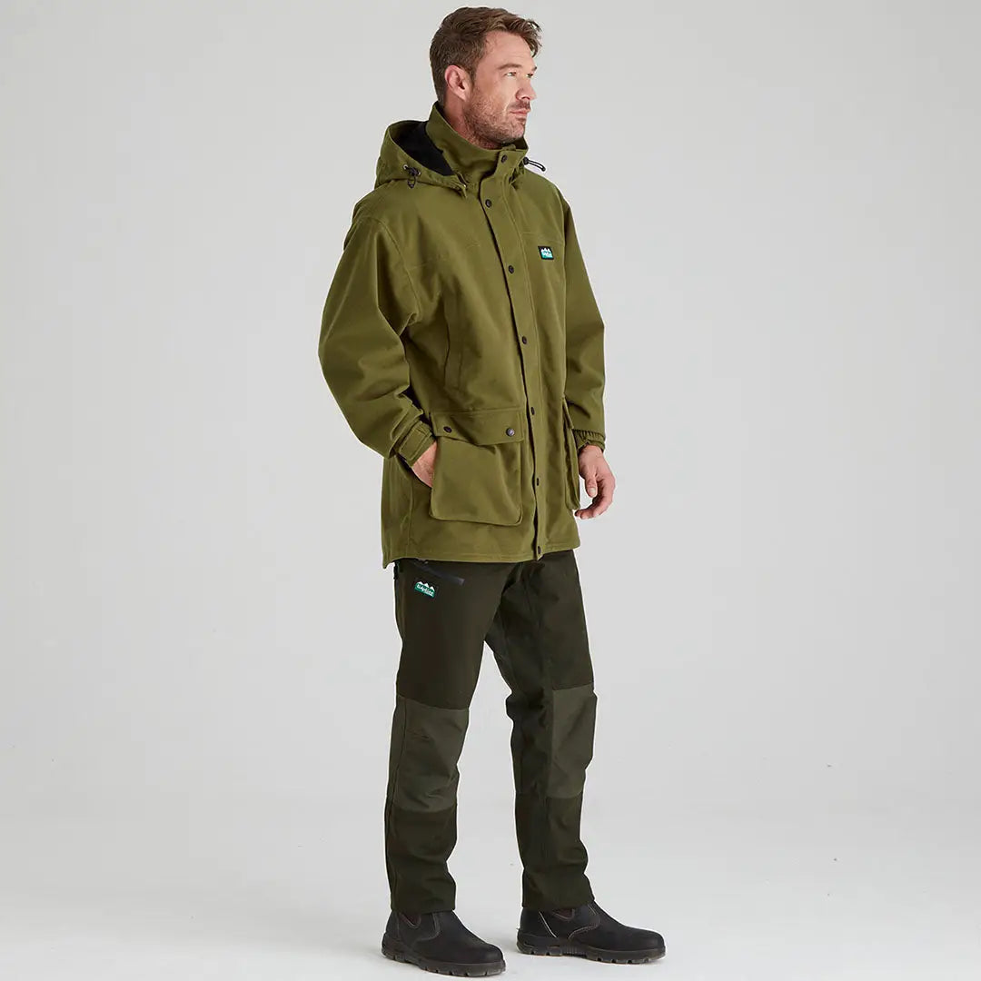 Olive green hooded hunting jacket Ridgeline Torrent III for country clothing outdoors