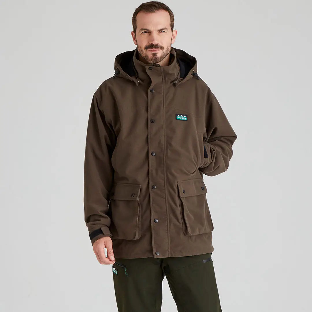 Brown hooded jacket from Ridgeline Torrent III for country clothing enthusiasts