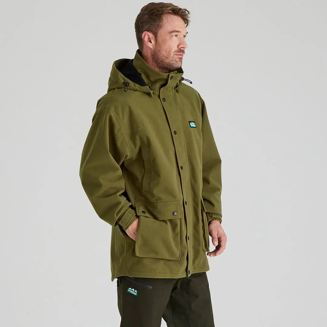 Olive green Ridgeline Torrent III jacket by Country Clothing for outdoor adventures