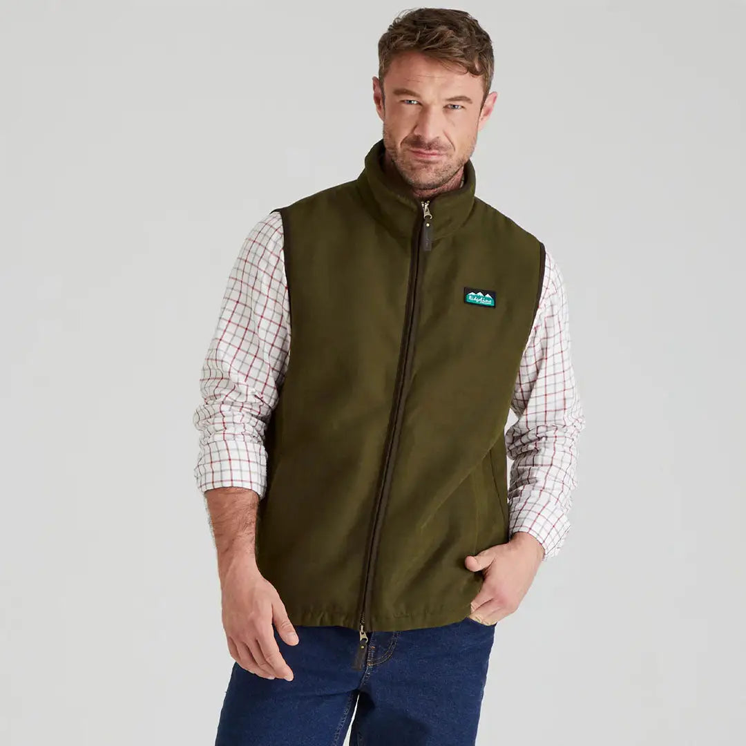 Olive green Ridgeline Monarch Gilet zip-up vest for outdoor adventure style