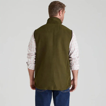 Olive green Ridgeline Monarch Gilet displayed on a model for outdoor adventures