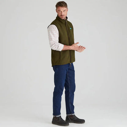 Man wearing olive green Ridgeline Monarch Gilet showcasing style and comfort