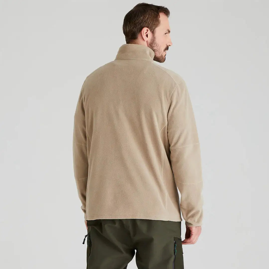 Tan fleece jacket made from functional polyester fleece for warmth and comfort