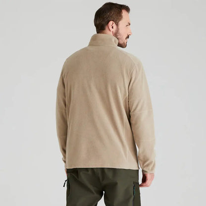 Tan fleece jacket made from functional polyester fleece for warmth and comfort
