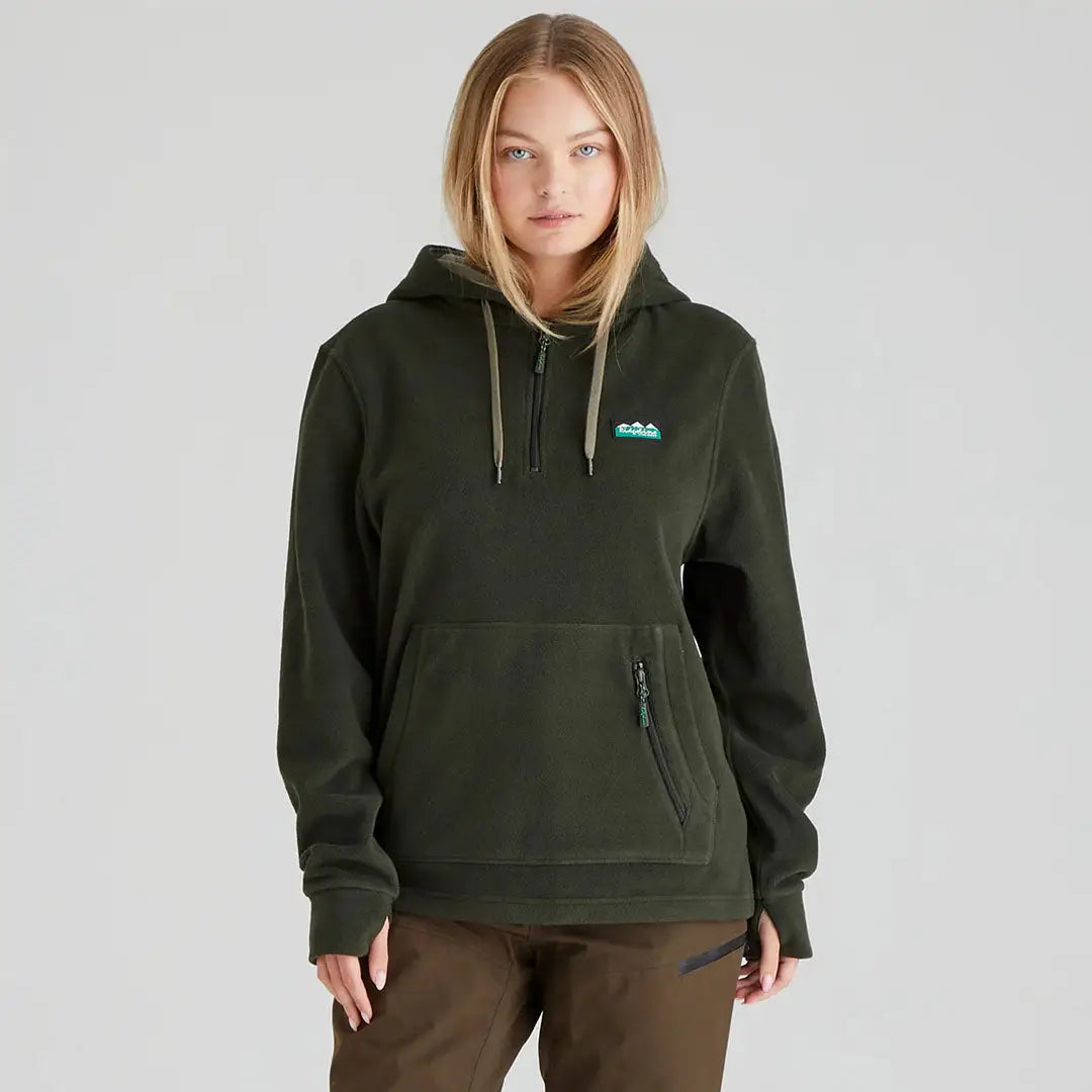 Olive green hooded fleece pullover from Ridgeline Womens Ballistic Hoodie collection