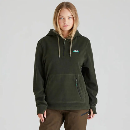 Olive green hooded fleece pullover from Ridgeline Womens Ballistic Hoodie collection