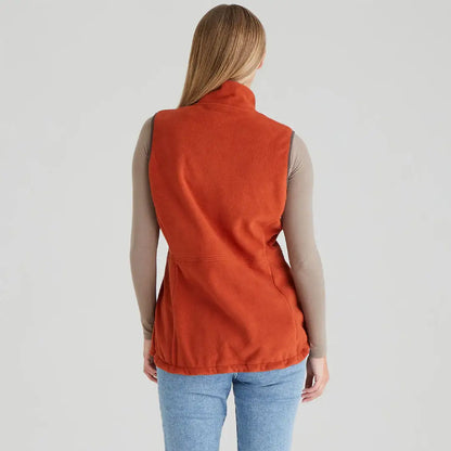 Woman’s rust-colored fleece vest from Ridgeline’s Kodiak Gilet series, exceptionally advanced southern style