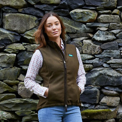Olive green zip-up vest from Ridgeline Women’s Monarch Gilet for hunting and country clothing