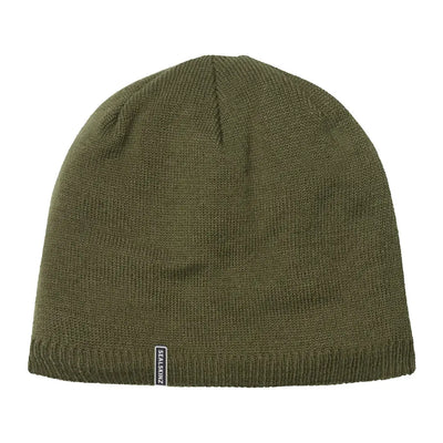 Olive green knit beanie, featuring a tag, perfect for your Sealskinz Cley Hat collection