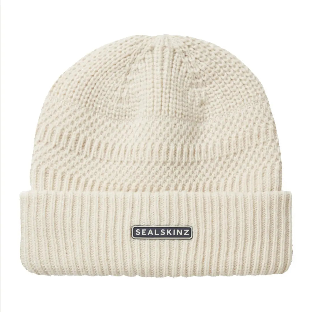 Cream-colored waffle-knit roll cuff beanie from Sealskinz Gressenhall collection