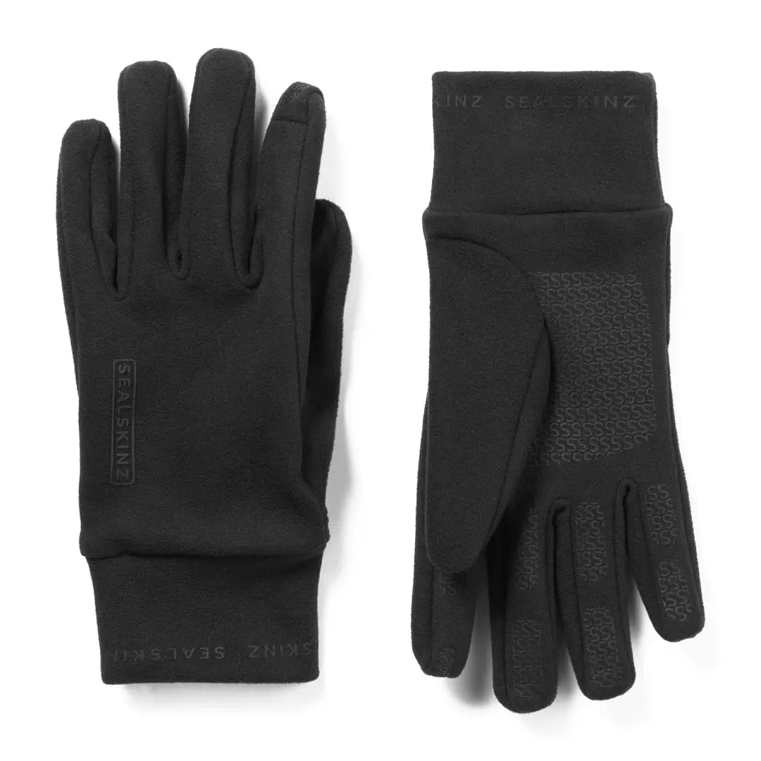 Black Sealskinz Lenwade micro fleece gloves with textured palms for hunting and country clothing