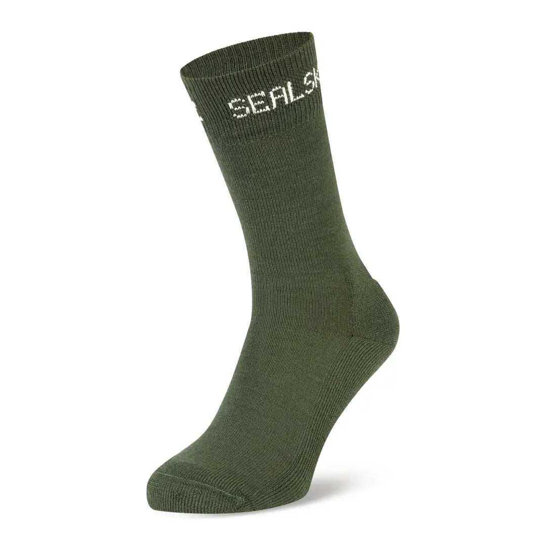 Olive green Sealskinz Suffield Solo Merino Liner Sock for outdoors and country clothing