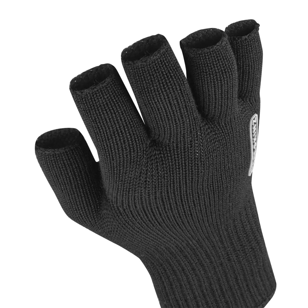 Black knit fingerless glove with white logo from Sealskinz Thornham Merino Fleece for outdoors and hunting