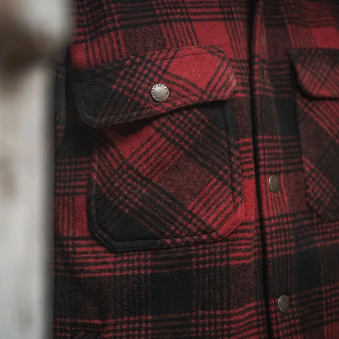 Red and black plaid canada yukon shirt with pockets for cozy Yukon look