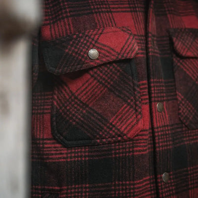 Red and black plaid canada yukon shirt with pockets for cozy Yukon look