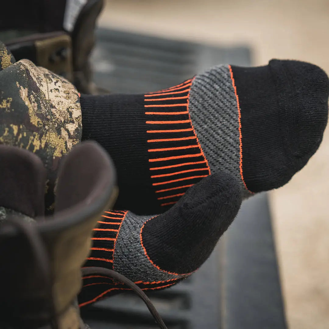 Seeland Field Coolmax Sock 2 Pack with black socks and orange stripes for hunting