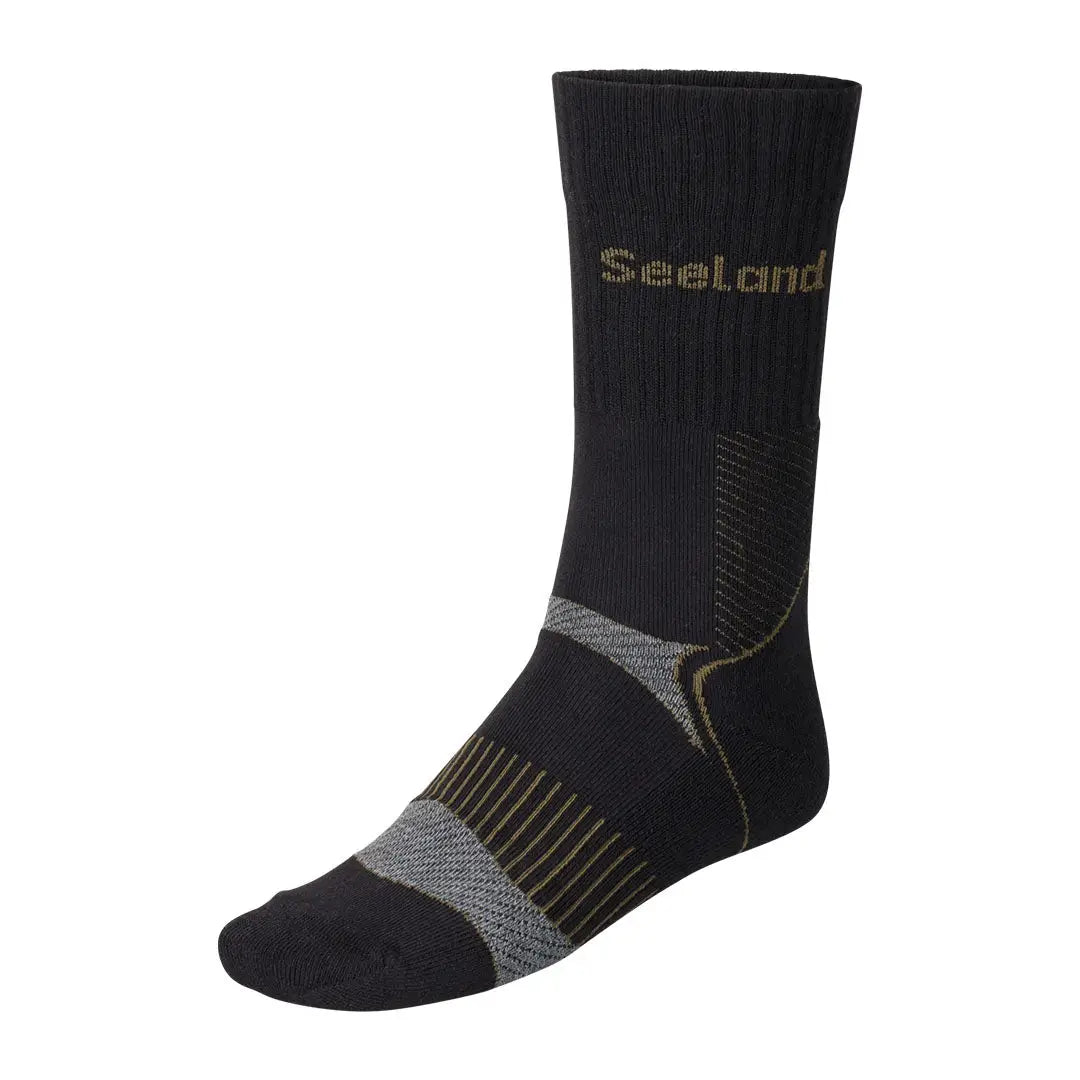 Black field coolmax sock with gray and gold accents from Seeland hunting clothing pack
