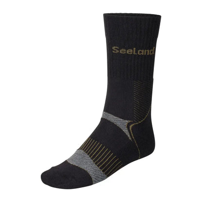 Black field coolmax sock with gray and gold accents from Seeland hunting clothing pack