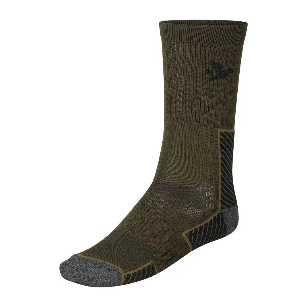 Olive green Seeland Field Merino Sock 2Pack with bird logo for country clothing and hunting